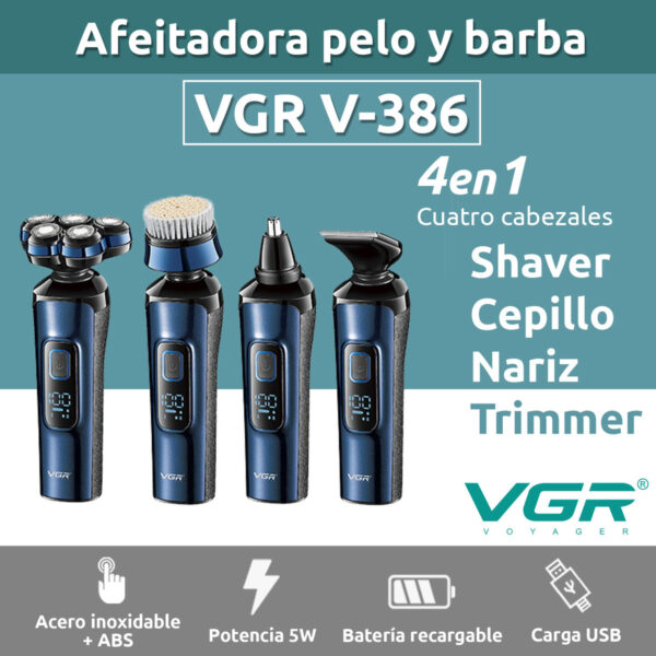 Máquina Cortar Pelo Barba Nariz VGR V-386 Grooming 4en1 IPX5 - Image 2