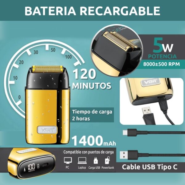 Afeitadora Eléctrica Shaver VGR V-356 Usb Triple Hoja IPX5 - Image 3
