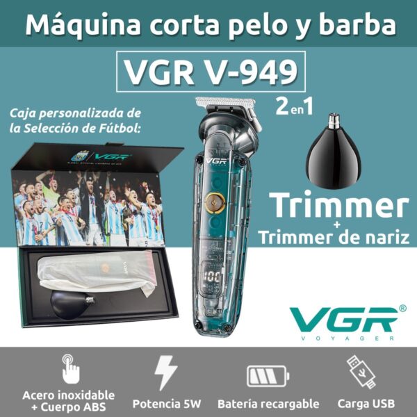 Máquina Patillera Pelo Nariz 2en1 VGR V-949 Argentina IPX6 - Image 2