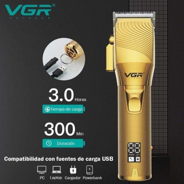 Cortadora De Pelo Barba Clipper VGR V-280 Display Led Usb Recargable - Negro - Image 4