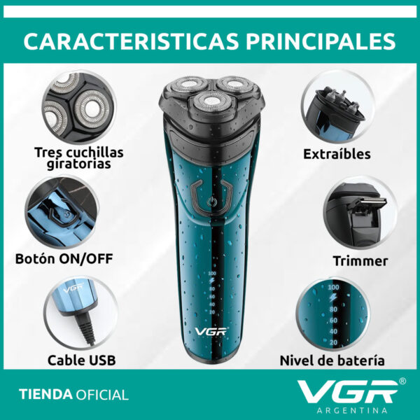 Afeitadora Eléctrica Hombre VGR V-322 Patillera 2en1 Usb Azul - Image 4