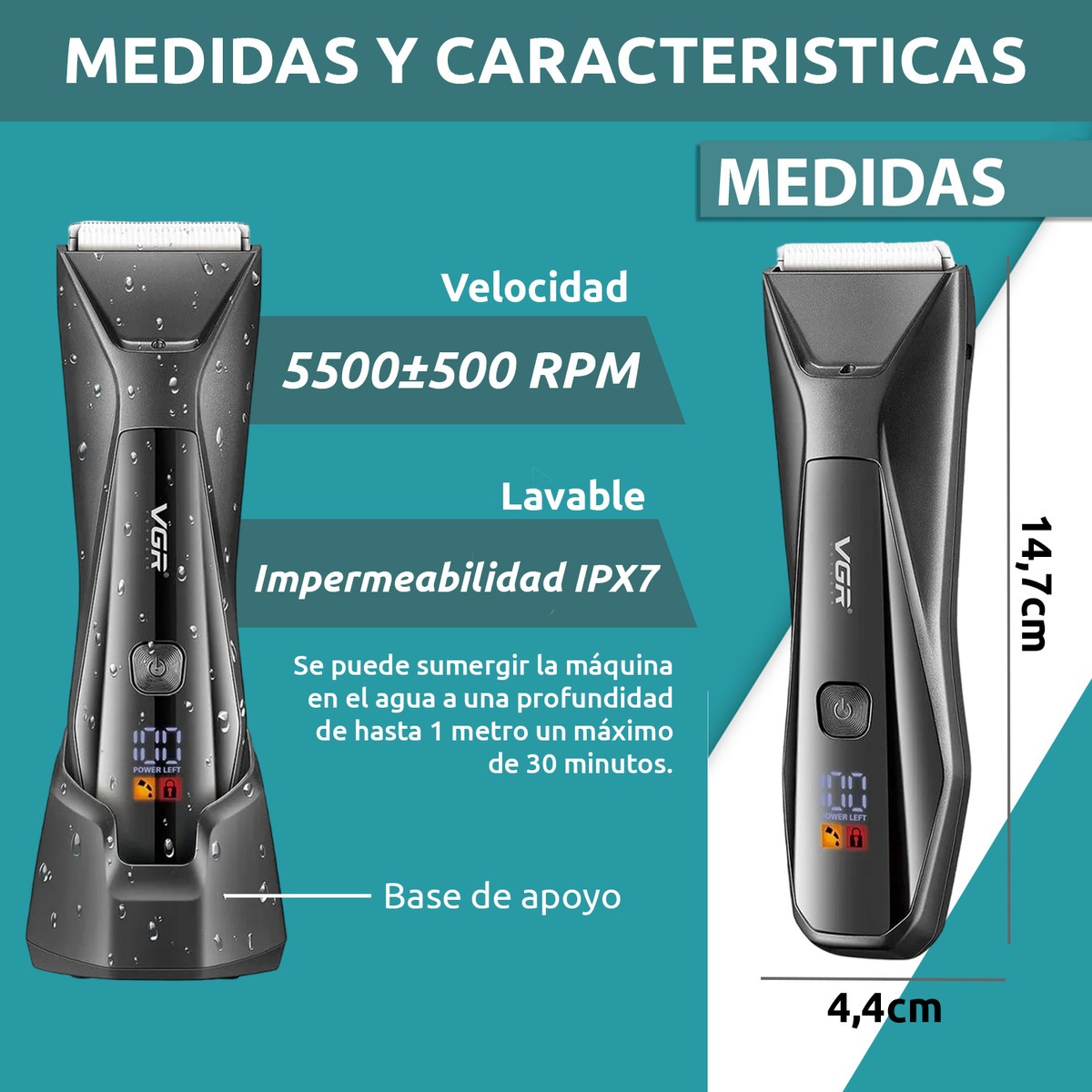 Máquina Cortar Pelo Corporal Íntima VGR V-938 Luz Led IPX7 - Image 7