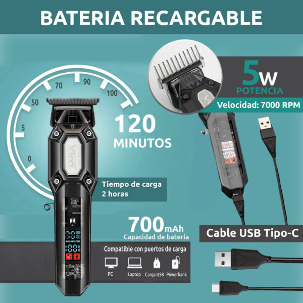 Combo Vgr Maquina Corte Pelo V-600 + Trimmer V-900 7000rpm - Image 4