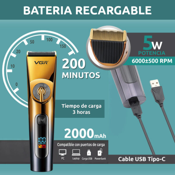 Máquina de Corte Profesional VGR V-663 Cerámica Usb IPX6 - Image 3