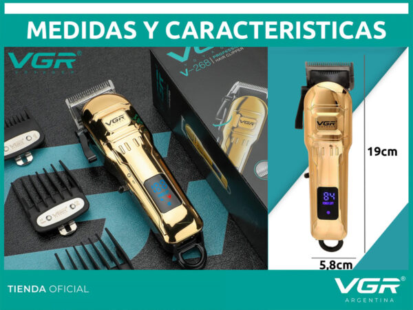 Máquina de Cortar Pelo VGR V-268 Recargable Inalámbrica Usb Dorado - Image 7