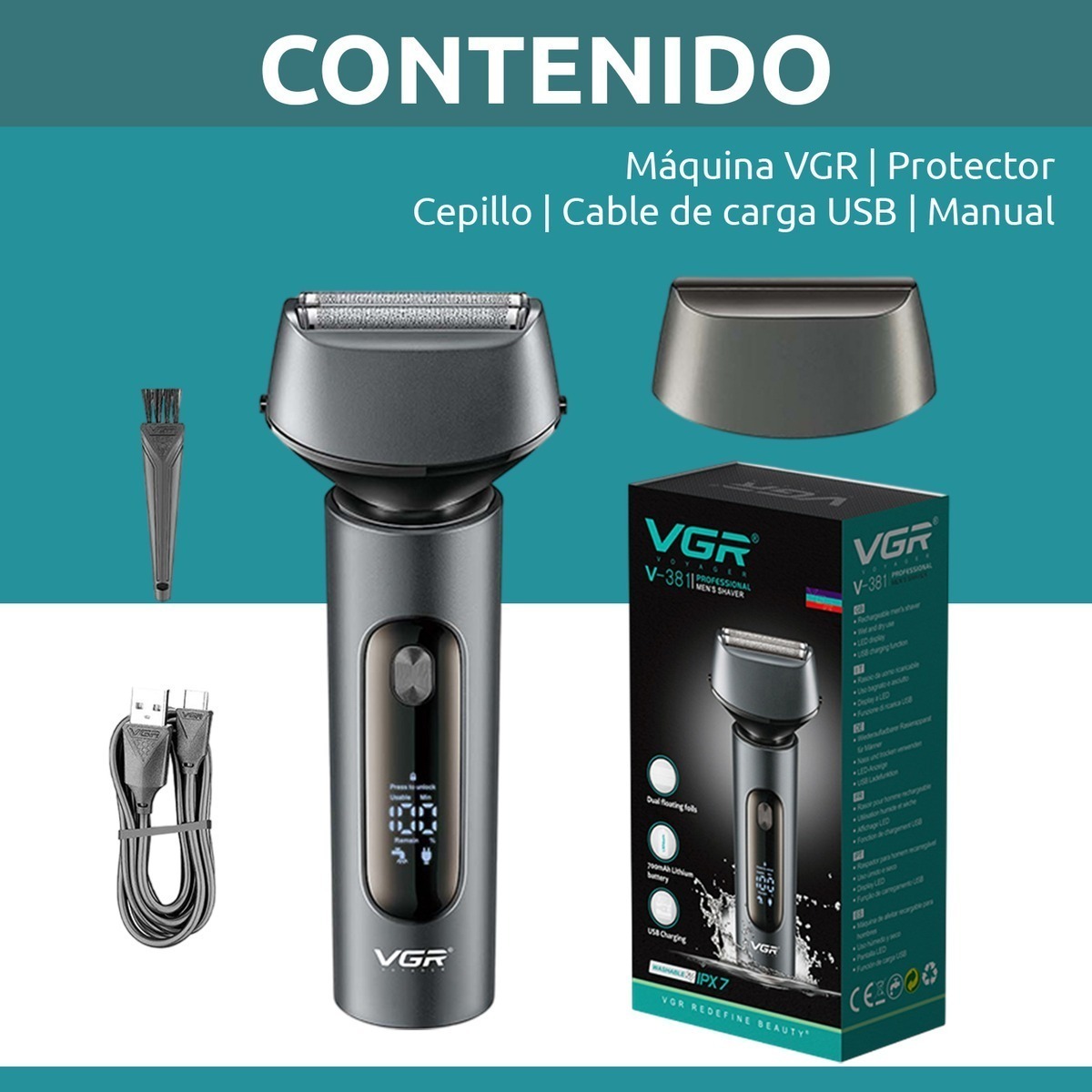 Afeitadora Eléctrica Shaver VGR V-381 Usb Triple Hoja IPX7 - Image 8