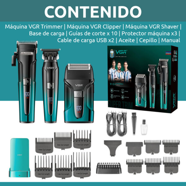 Kit Cortadora Pelo Trimmer Shaver 3en1 Profesional VGR V-694 - Image 8