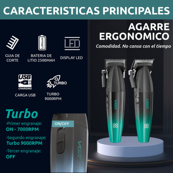 Máquina Corta Pelo Profesional VGR V-003 Turbo 9000 RPM Usb - Image 4