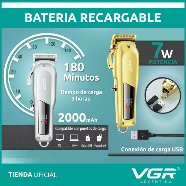 Máquina de Cortar Pelo VGR V-278 Metal Inalámbrica Usb Dorado - Image 3