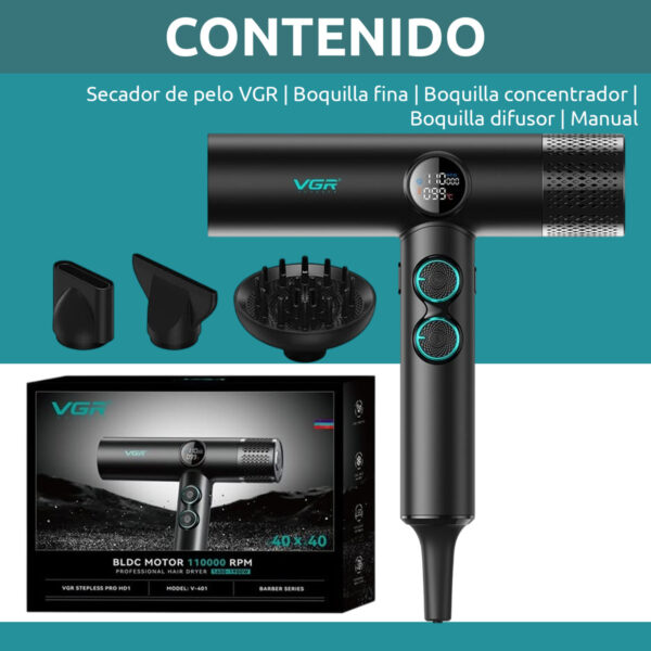 Secador De Pelo Profesional Vgr V-401 110000rpm Frío Calor - Image 8