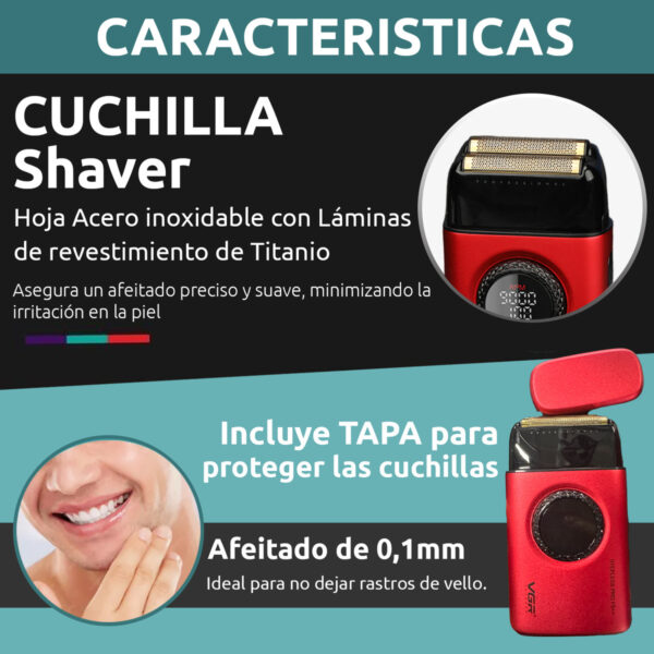Combo Barbería Vgr Clipper V-001 + Afeitadora V-377 + V-977 Rojo - Image 8