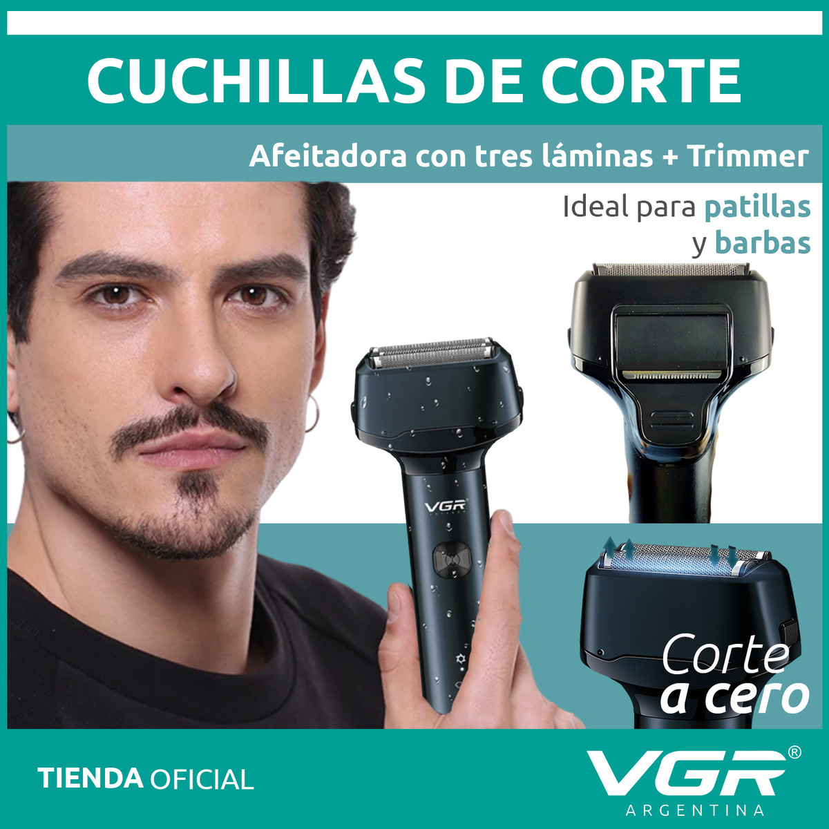 Afeitadora Eléctrica VGR V-370 Patillera 2en1 Impermeable Azul - Image 5