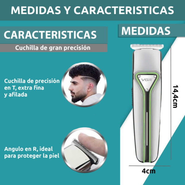 Máquina Patillera Profesional Recargable VGR V-008 Tipo C - Image 7