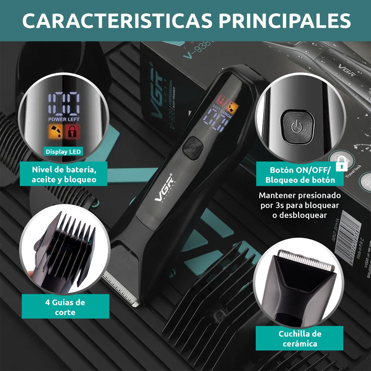 Máquina Cortar Pelo Corporal Íntima VGR V-938 Luz Led IPX7 - Image 4