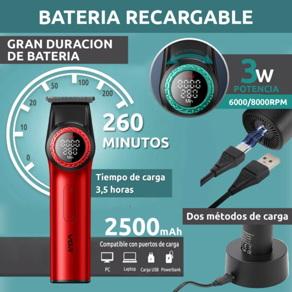 Combo Barbería Vgr Clipper V-001 + Afeitadora V-377 + V-977 Rojo - Image 3