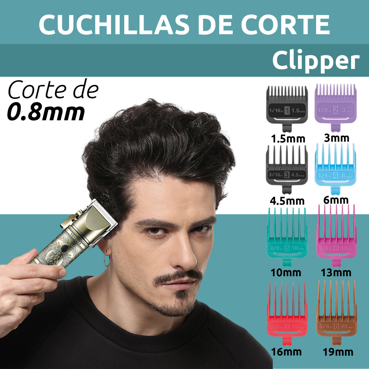 Máquina Cortar Pelo Profesional VGR V-697 Metal Usb 8 Peines - Image 5