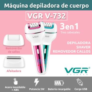 Depiladora Eléctrica Mujer Afeitadora Callos 3en1 VGR V-732