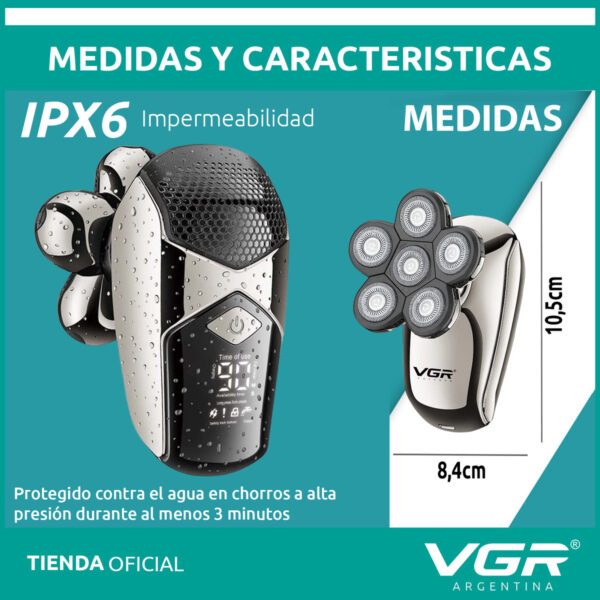 Afeitadora Eléctrica VGR V-320 Barba Pelo Nariz 5en1 Usb Plateado - Image 7