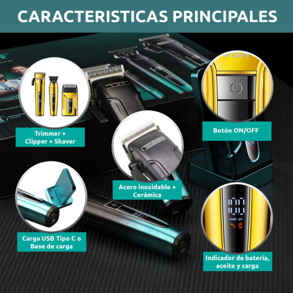 Kit Cortadora Pelo Trimmer Shaver 3en1 Profesional VGR V-694 - Image 4