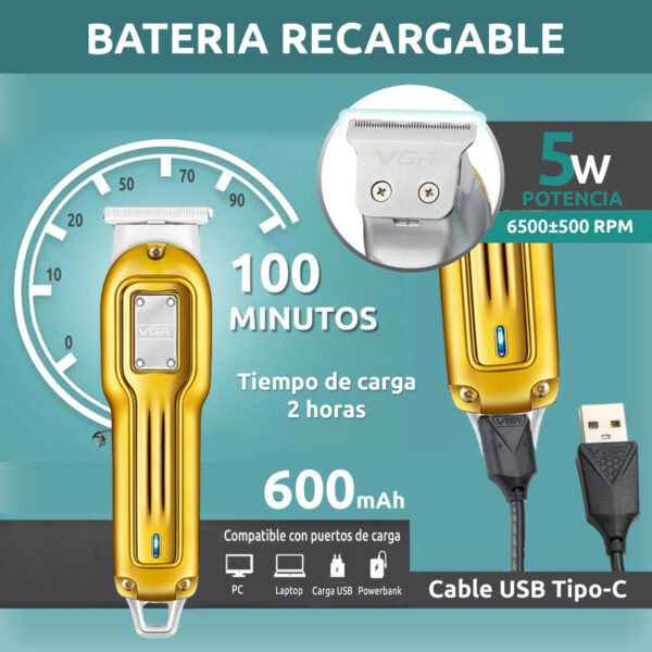 Máquina Trimmer Profesional Recargable VGR V-919 Usb T-Blade - Image 3
