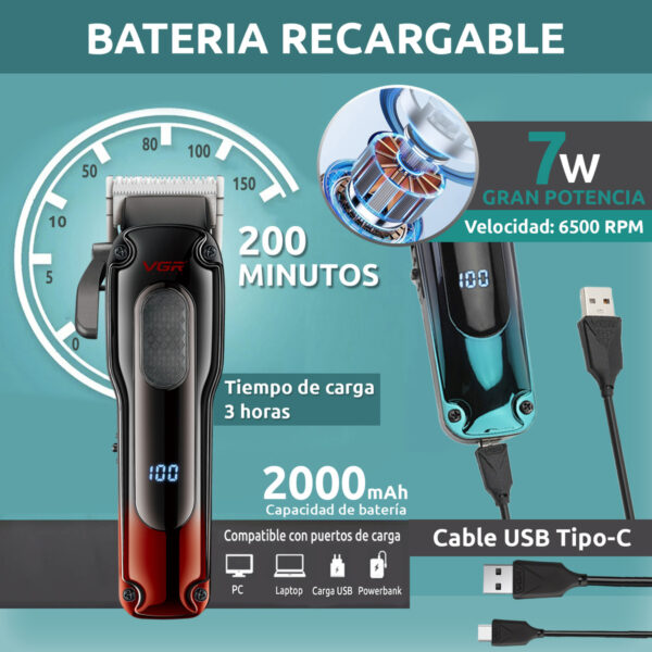 Máquina Cortar Pelo clipper Profesional VGR V-013 recargable - Image 3