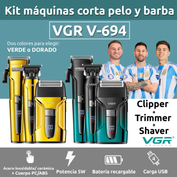 Kit Cortadora Pelo Trimmer Shaver 3en1 Profesional VGR V-694 - Image 2