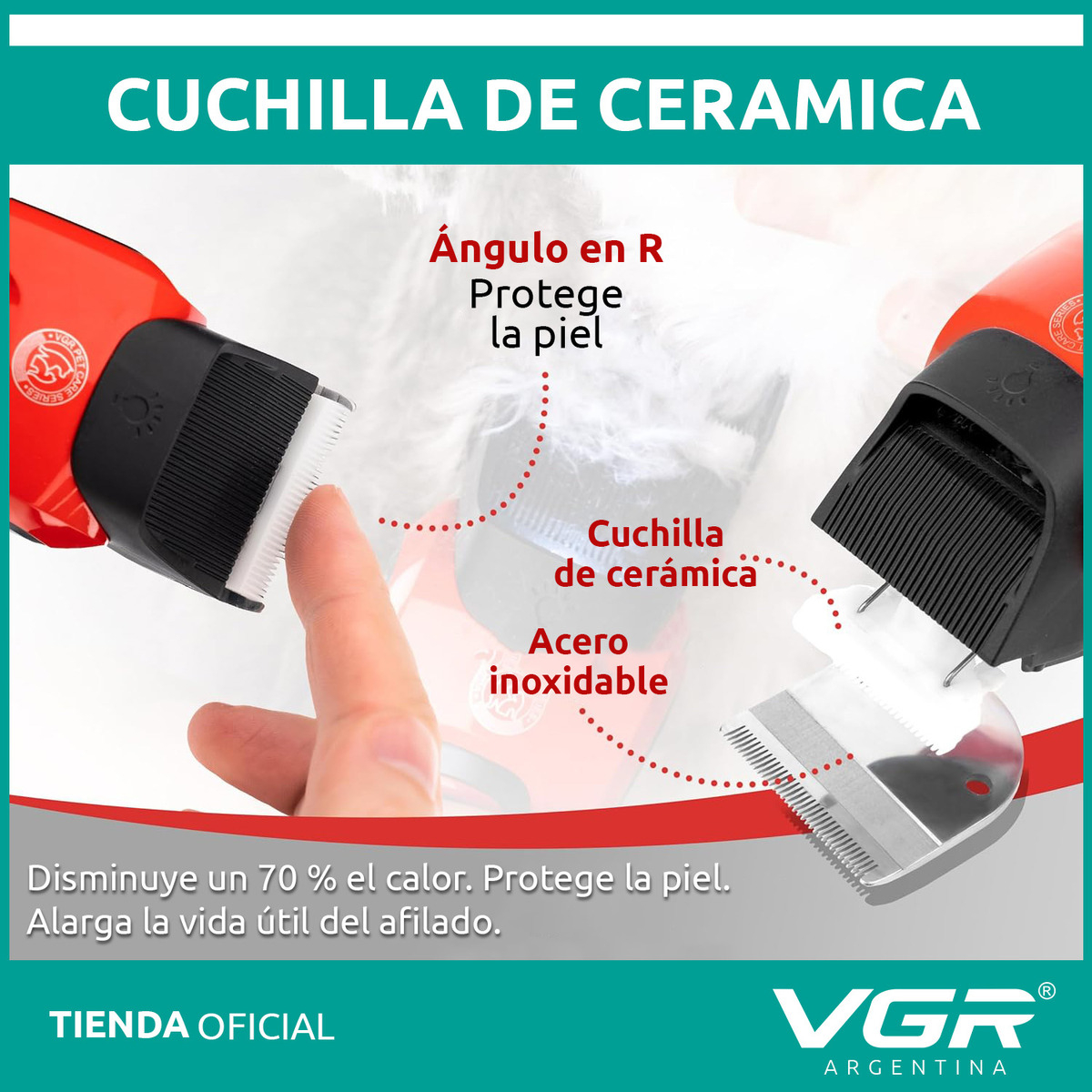 Máquina Cortar Pelo Perros Mascotas VGR V-208 Luz Cerámica Azul - Image 7