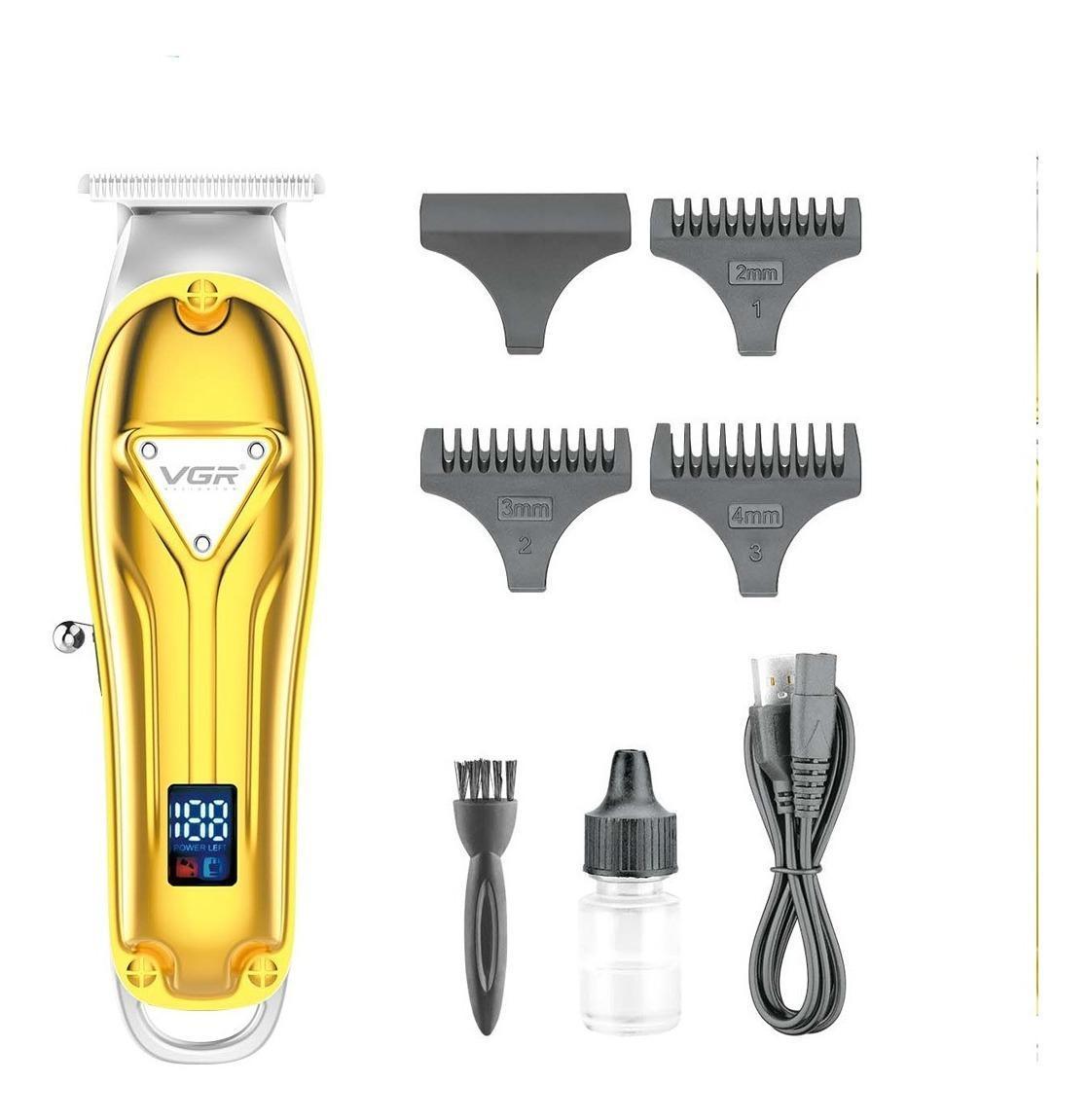 Maquina Corta Pelo Barba Recargable Display Led Trimmer VGR V-063 - Dorado