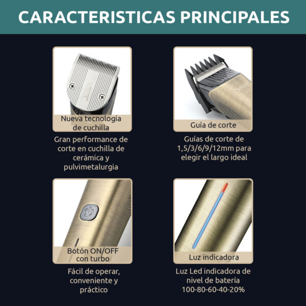 Máquina Cortar Pelo Profesional VGR V-669 Metal Usb 5 Peines - Image 4
