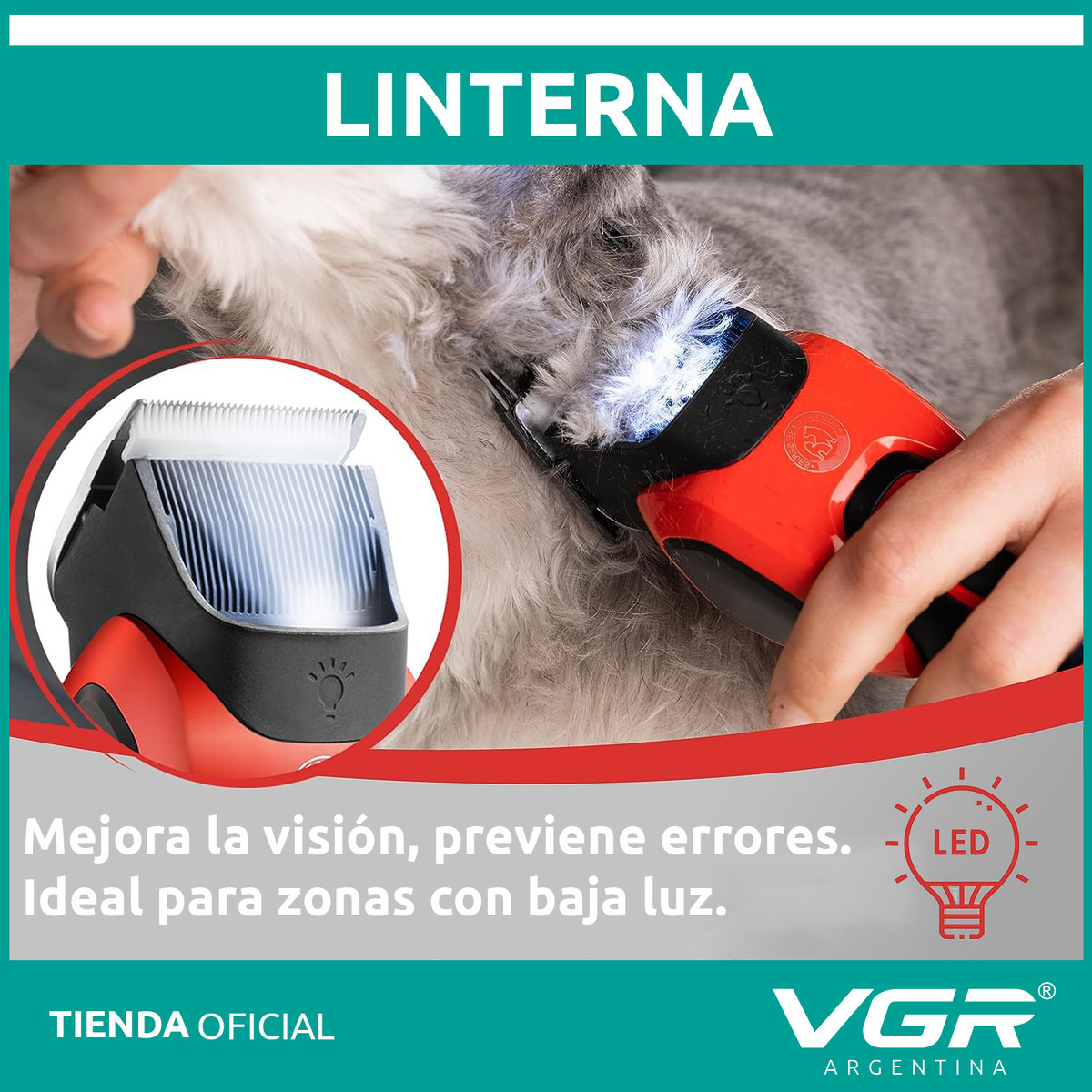 Máquina Cortar Pelo Perros Mascotas VGR V-208 Luz Cerámica Azul - Image 6