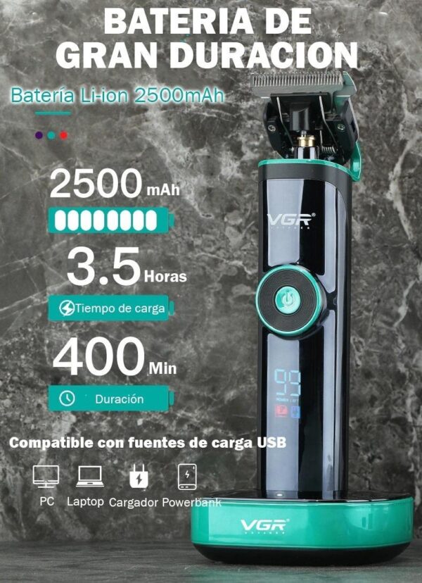 Cortadora De Pelo Barba Clipper VGR V-671 Recargable Usb Panel Led - Image 3