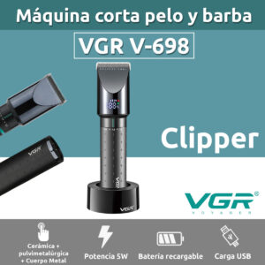 Máquina Corta Pelo Profesional VGR V-698 Led Usb Turbo 4 vel