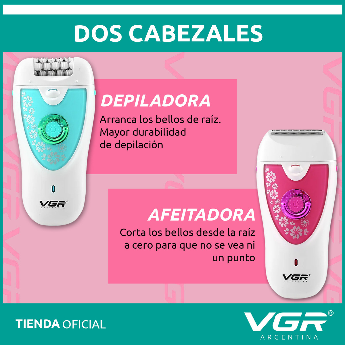 Depiladora Eléctrica Mujer VGR V-722 Cara Cuerpo Cejas 2en1 Verde - Image 4