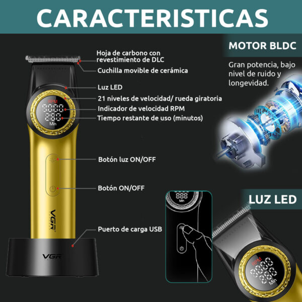 Combo Vgr Profesional Clipper V-001 Motor Bldc Trimmer V-977 - Image 9