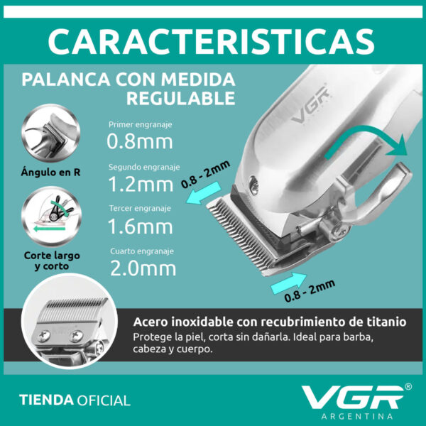 Máquina de Cortar Pelo VGR V-278 Metal Inalámbrica Usb Dorado - Image 6