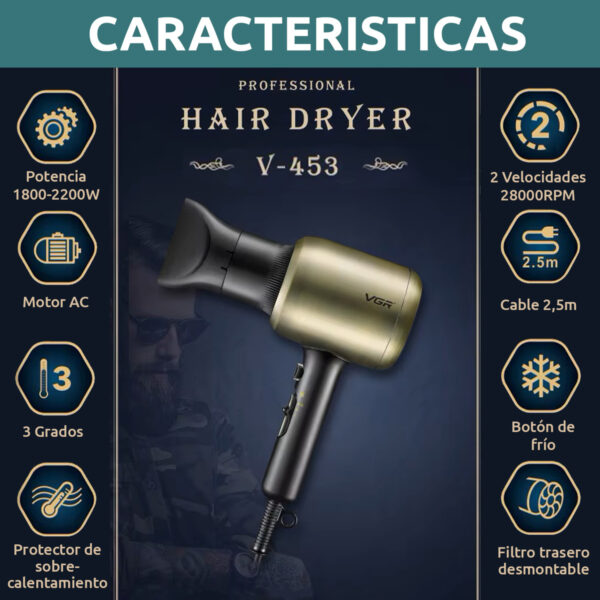 Secador de pelo profesional vgr v-453 2200W 3 temperaturas - Image 6