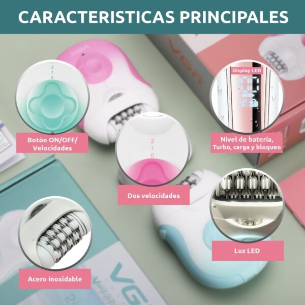 Depiladora Eléctrica Mujer Facial Corporal 2en1 VGR V-727 - Image 4