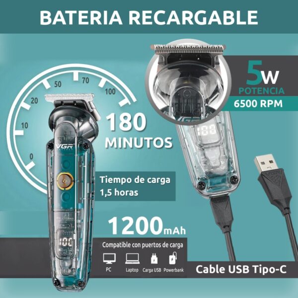 Máquina Patillera Pelo Nariz 2en1 VGR V-949 Argentina IPX6 - Image 3