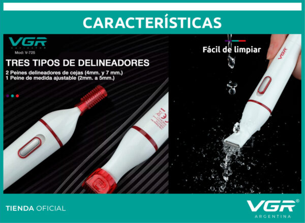 Afeitadora Vgr V-725 Mujer Cejas Cuerpo Nariz Sin Dolor Usb - Image 4