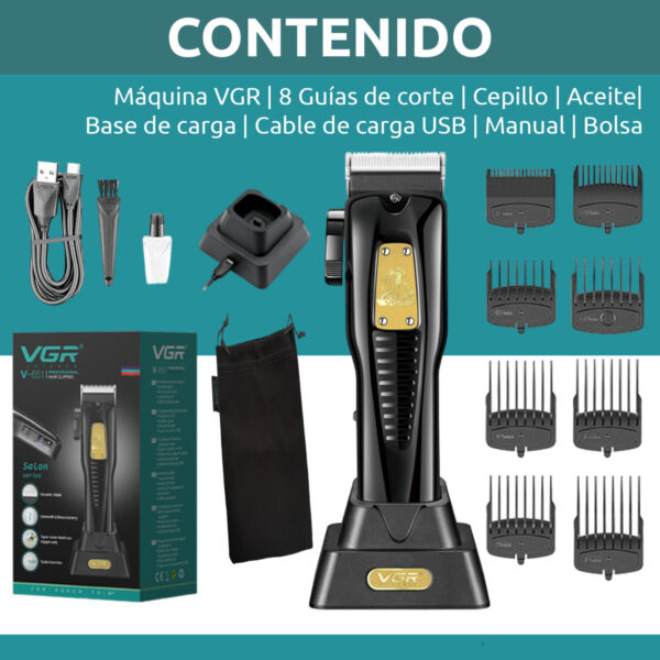 Máquina Corta Pelo Profesional VGR V-651 Turbo Usb 8 Peines - Image 8