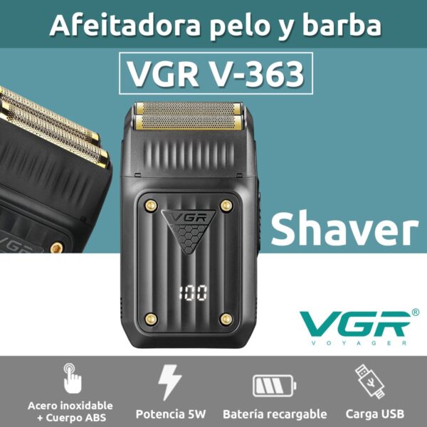 Afeitadora Eléctrica Hombre Shaver VGR V-363 Usb Doble Hoja - Image 2