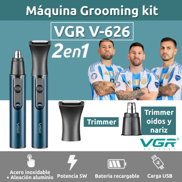 Máquina Trimmer Nariz Oído Patillera 2 En 1 Vgr V-626 Usb - Image 2