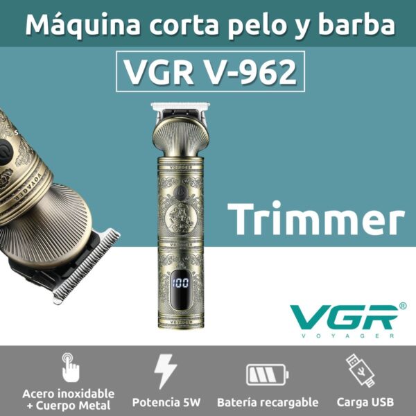Máquina Trimmer Profesional VGR V-962 Metal Usb Corta Pelo 0 - Image 2