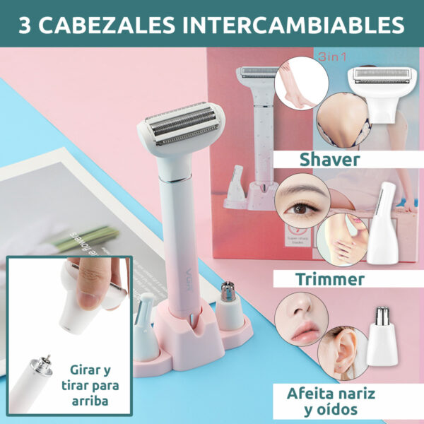Set Mujer 3en1 Afeitadora Corporal Nariz Ceja Vgr V-611 Ipx5 - Image 4