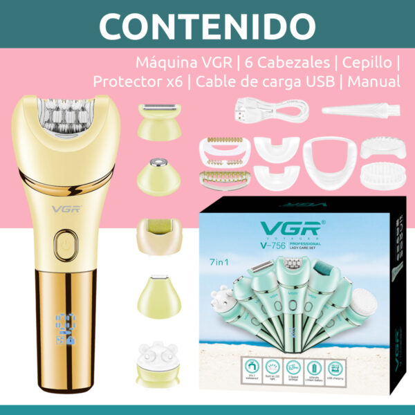 Depiladora Eléctrica Mujer Facial 7en1 Vgr V-756 Ipx7 Turbo - Image 8