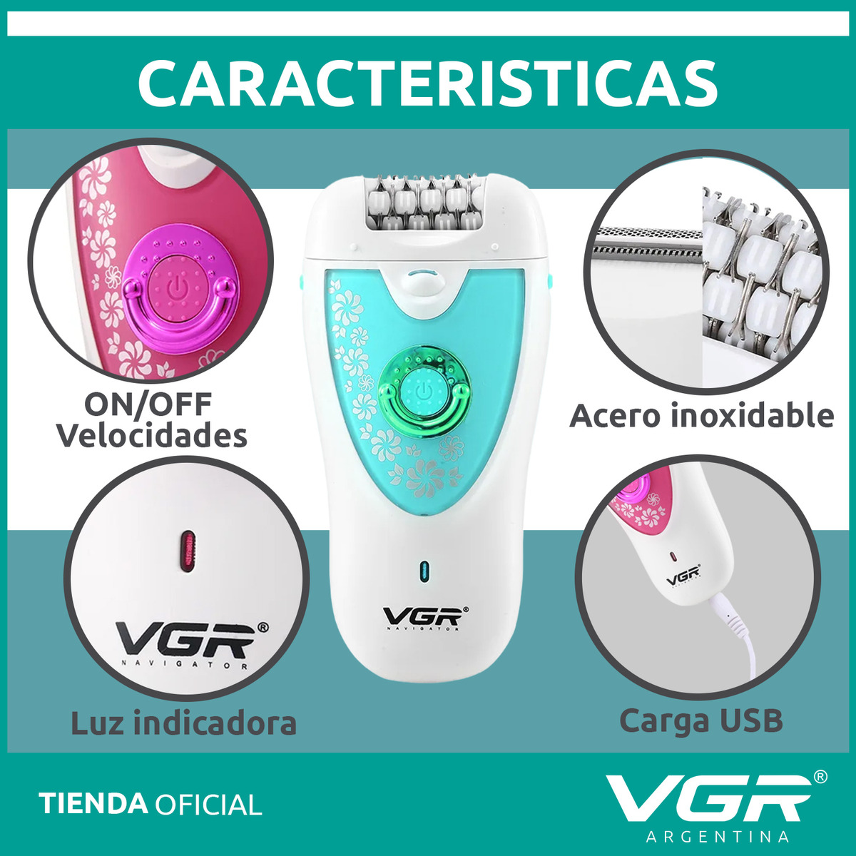 Depiladora Eléctrica Mujer VGR V-722 Cara Cuerpo Cejas 2en1 Verde - Image 5