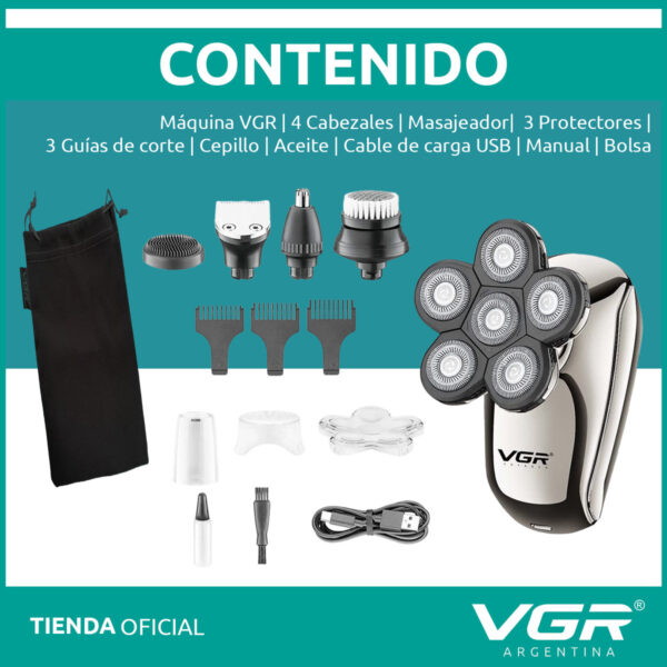 Afeitadora Eléctrica VGR V-320 Barba Pelo Nariz 5en1 Usb Plateado - Image 8