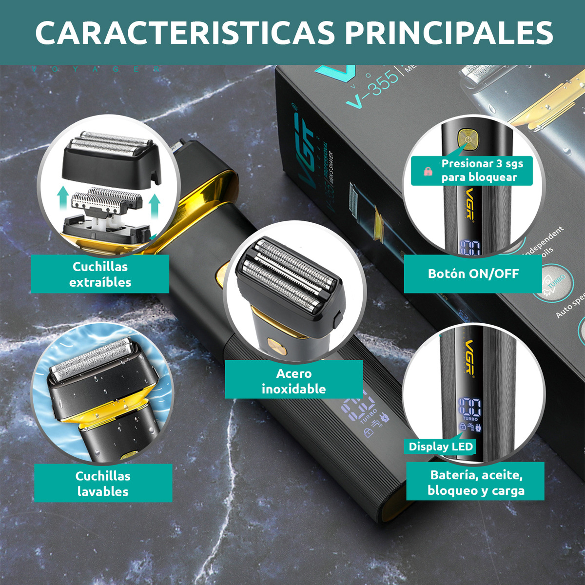 Afeitadora Eléctrica 2en1 Trimmer VGR V-355 Usb Turbo IPX6 - Image 4