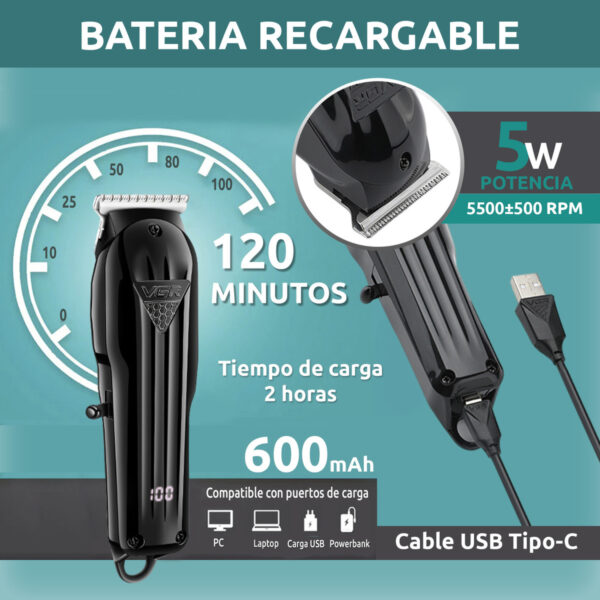Máquina Patillera Profesional Recargable VGR V-982 Usb Led - Image 3