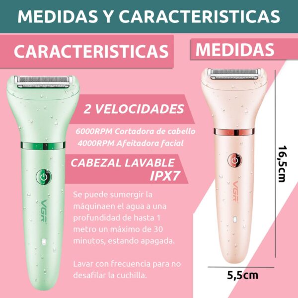 Afeitadora Eléctrica Mujer Trimmer 3en1 VGR V-735 Usb IPX7 - Image 7